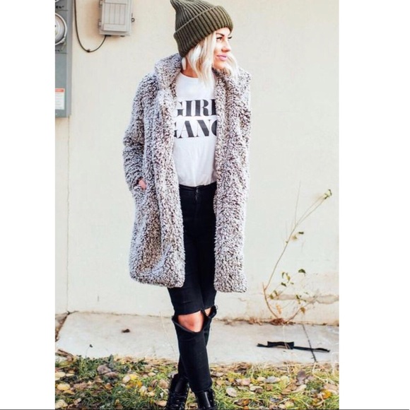 Women's Fleece Open Sherpa Coat With Pockets - Picture 4 of 8